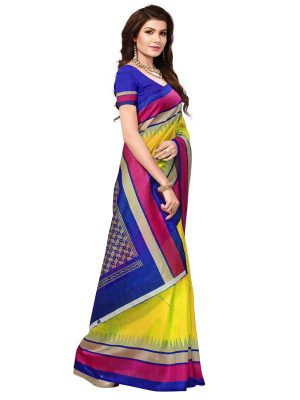 Bela Yellow Bhagalpuri Silk Printed Saree With Blouse