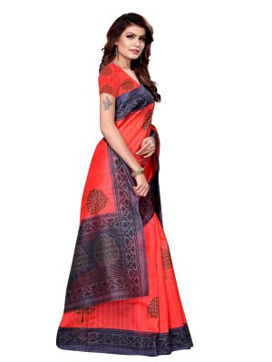 Dhamaal Peach Bhagalpuri Silk Printed Saree With Blouse
