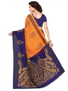 Dulhaniya Blue Bhagalpuri Silk Printed Saree With Blouse