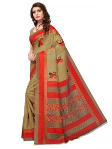 Fish Maroon Bhagalpuri Silk Printed Saree With Blouse