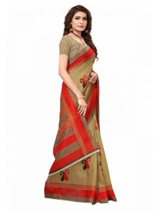 Fish Maroon Bhagalpuri Silk Printed Saree With Blouse