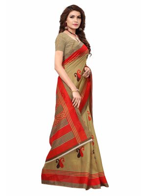 Fish Maroon Bhagalpuri Silk Printed Saree With Blouse