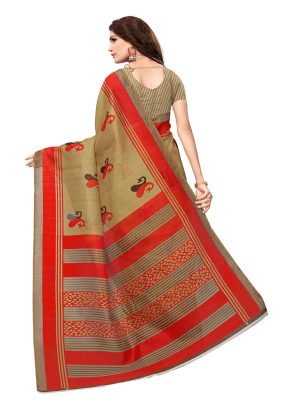 Fish Maroon Bhagalpuri Silk Printed Saree With Blouse