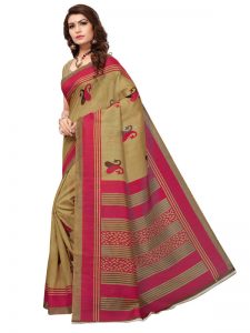 Fish Pink Bhagalpuri Silk Printed Saree With Blouse