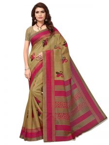 Fish Pink Bhagalpuri Silk Printed Saree With Blouse