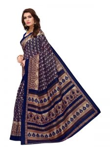 Multi Keri Blue Bhagalpuri Silk Printed Saree With Blouse