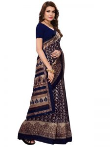 Multi Keri Blue Bhagalpuri Silk Printed Saree With Blouse