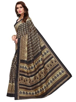 Multi-Keri Black Bhagalpuri Silk Printed Saree With Blouse