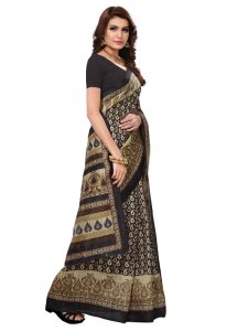 Multi-Keri Black Bhagalpuri Silk Printed Saree With Blouse