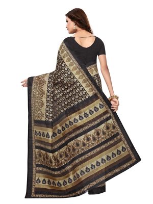 Multi-Keri Black Bhagalpuri Silk Printed Saree With Blouse