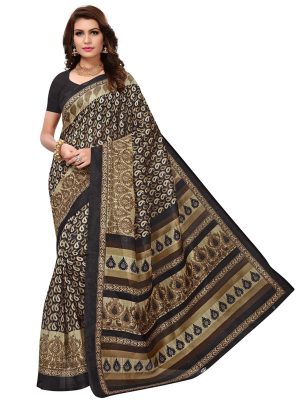 Multi-Keri Black Bhagalpuri Silk Printed Saree With Blouse