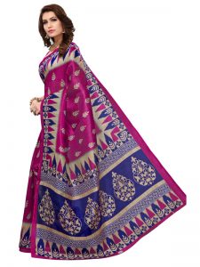 Pencil Pink Bhagalpuri Silk Printed Saree With Blouse