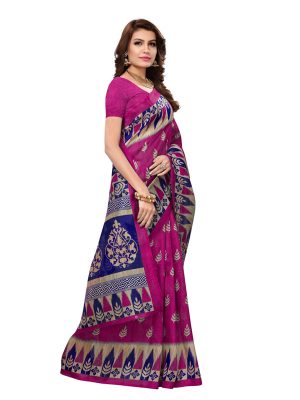 Pencil Pink Bhagalpuri Silk Printed Saree With Blouse