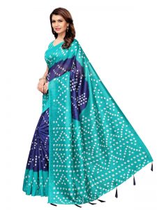 Rajwadi Navy Rama Bhagalpuri Silk Printed Saree With Blouse