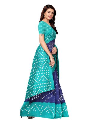 Rajwadi Navy Rama Bhagalpuri Silk Printed Saree With Blouse