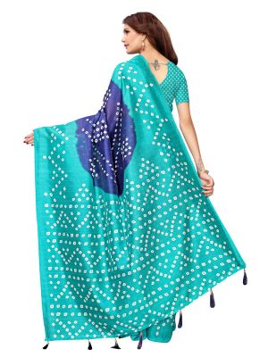 Rajwadi Navy Rama Bhagalpuri Silk Printed Saree With Blouse