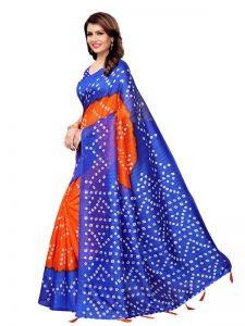 Rajwadi Orange Blue Bhagalpuri Silk Printed Saree With Blouse