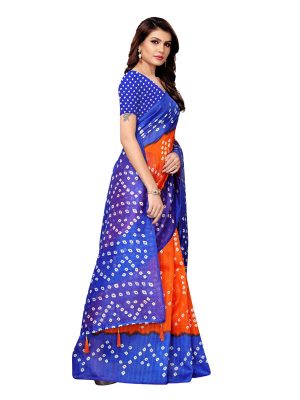 Rajwadi Orange Blue Bhagalpuri Silk Printed Saree With Blouse