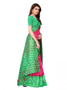 Rajwadi Pink Green Bhagalpuri Silk Printed Saree With Blouse