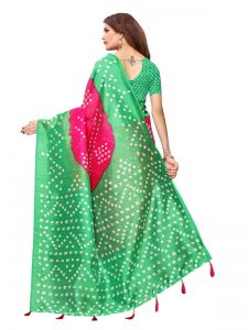 Rajwadi Pink Green Bhagalpuri Silk Printed Saree With Blouse