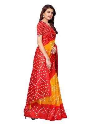 Rajwadi Yellow Red Bhagalpuri Silk Printed Saree With Blouse