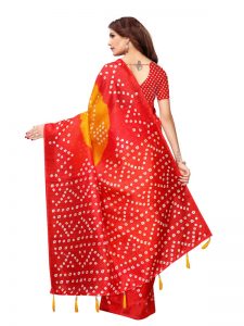 Rajwadi Yellow Red Bhagalpuri Silk Printed Saree With Blouse