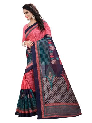Rosy Checks Bhagalpuri Silk Printed Saree With Blouse