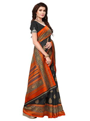 Sampurna Black Bhagalpuri Silk Printed Saree With Blouse