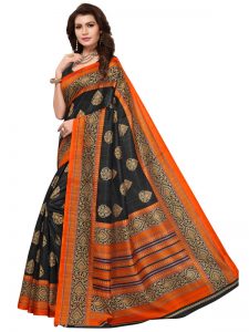 Sampurna Black Bhagalpuri Silk Printed Saree With Blouse