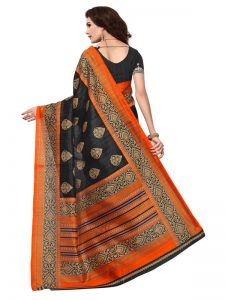 Sampurna Black Bhagalpuri Silk Printed Saree With Blouse