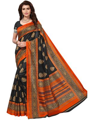 Sampurna Black Bhagalpuri Silk Printed Saree With Blouse