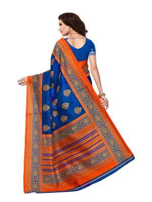 Sampurna Blue Bhagalpuri Silk Printed Saree With Blouse