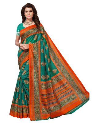 Sampurna Green Bhagalpuri Silk Printed Saree With Blouse