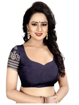 Sampurna Navy Bhagalpuri Silk Printed Saree With Blouse