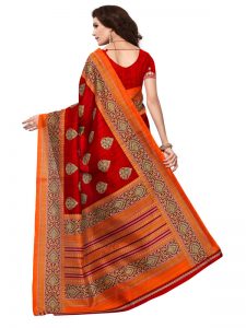 Sampurna Red Bhagalpuri Silk Printed Saree With Blouse