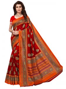 Sampurna Red Bhagalpuri Silk Printed Saree With Blouse