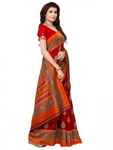 Sampurna Red Bhagalpuri Silk Printed Saree With Blouse