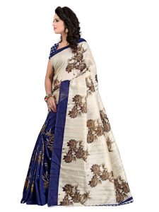 Zamkhudi Blue Bhagalpuri Silk Printed Saree With Blouse