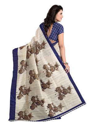 Zamkhudi Blue Bhagalpuri Silk Printed Saree With Blouse
