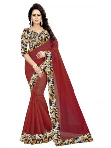 House Maroon Chandheri Cotton Weaving Saree With Blouse