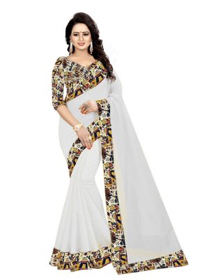 House White Chandheri Cotton Weaving Saree With Blouse