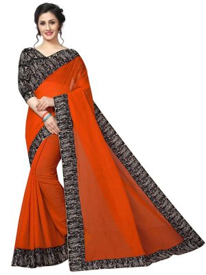Rk Orange Chandheri Cotton Weaving Saree With Blouse