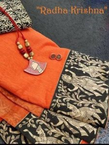 Rk Orange Chandheri Cotton Weaving Saree With Blouse