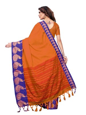 Big Mayur Orange Cotton Polyester Silk Weaving Saree With Blouse