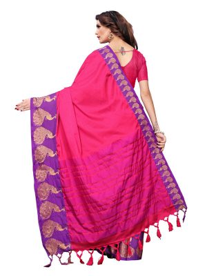 Big Mayur Pink Cotton Polyester Silk Weaving Saree With Blouse