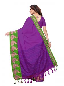 Big Mayur Voilet Cotton Polyester Silk Weaving Saree With Blouse