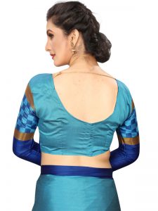 Box Blue Cotton Polyester Silk Weaving Saree With Blouse