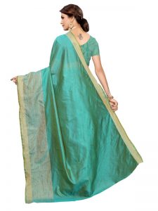 Chandrayaan Green Cotton Polyester Silk Weaving Saree With Blouse