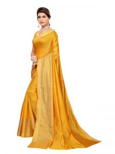 Chandrayaan Mustard Cotton Polyester Silk Weaving Saree With Blouse