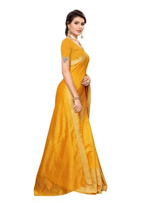 Chandrayaan Mustard Cotton Polyester Silk Weaving Saree With Blouse